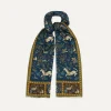 Drake’s Navy Unicorn Print Wool-Silk Scarf