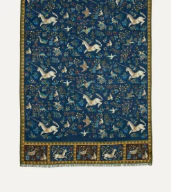 Drake’s Navy Unicorn Print Wool-Silk Scarf