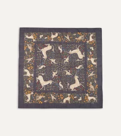 Drake’s Navy Unicorn Print Wool-Silk Square Scarf