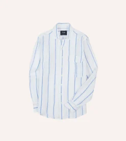 Drake’s Navy Wide Stripe Linen Spread Collar Shirt