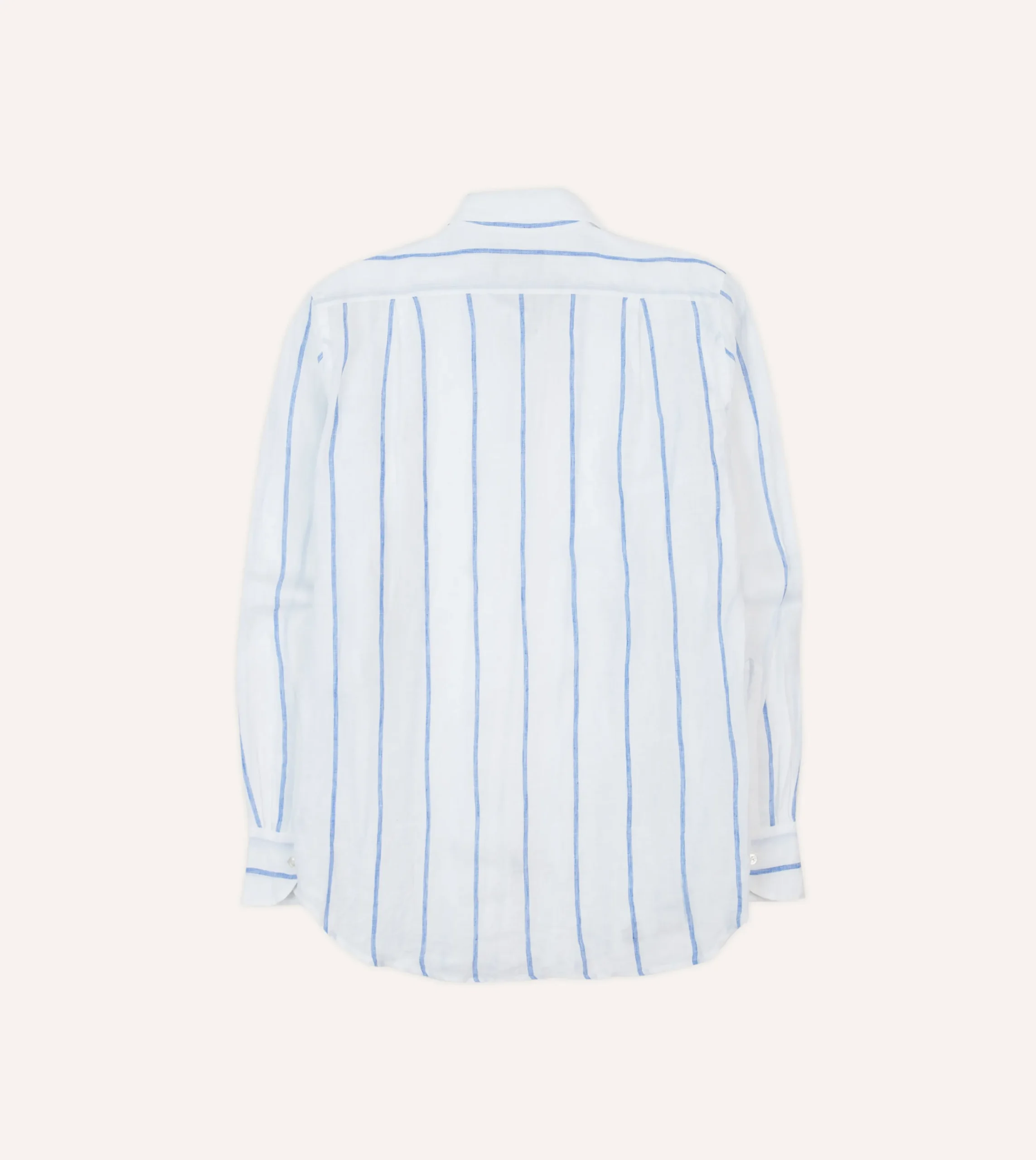 Drake’s Navy Wide Stripe Linen Spread Collar Shirt