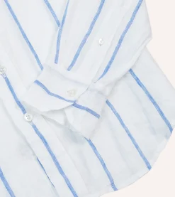 Drake’s Navy Wide Stripe Linen Spread Collar Shirt