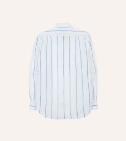Drake’s Navy Wide Stripe Linen Spread Collar Shirt
