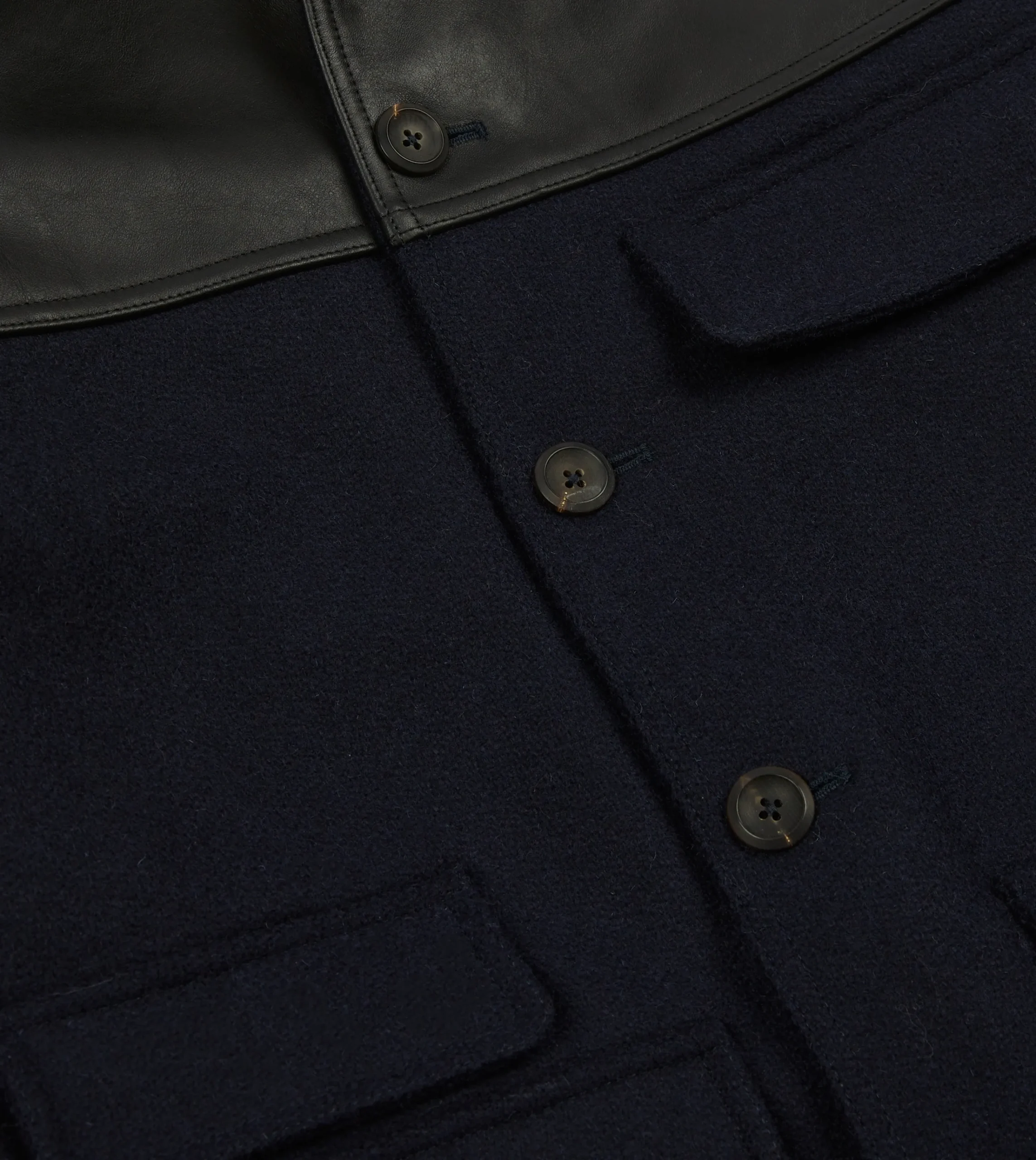 Drake’s Navy Wool And Leather Donkey Chore Jacket