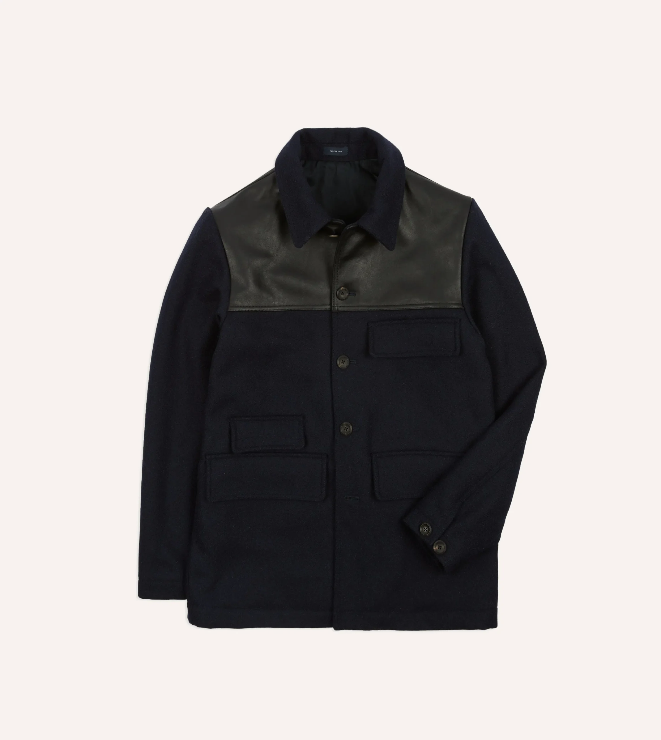 Drake’s Navy Wool And Leather Donkey Chore Jacket