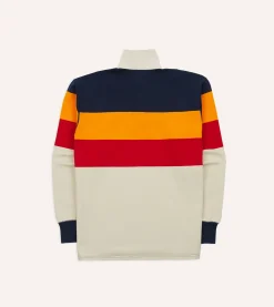 Drake’s Navy, Yellow And Red Block Stripe Cotton Rugby Shirt