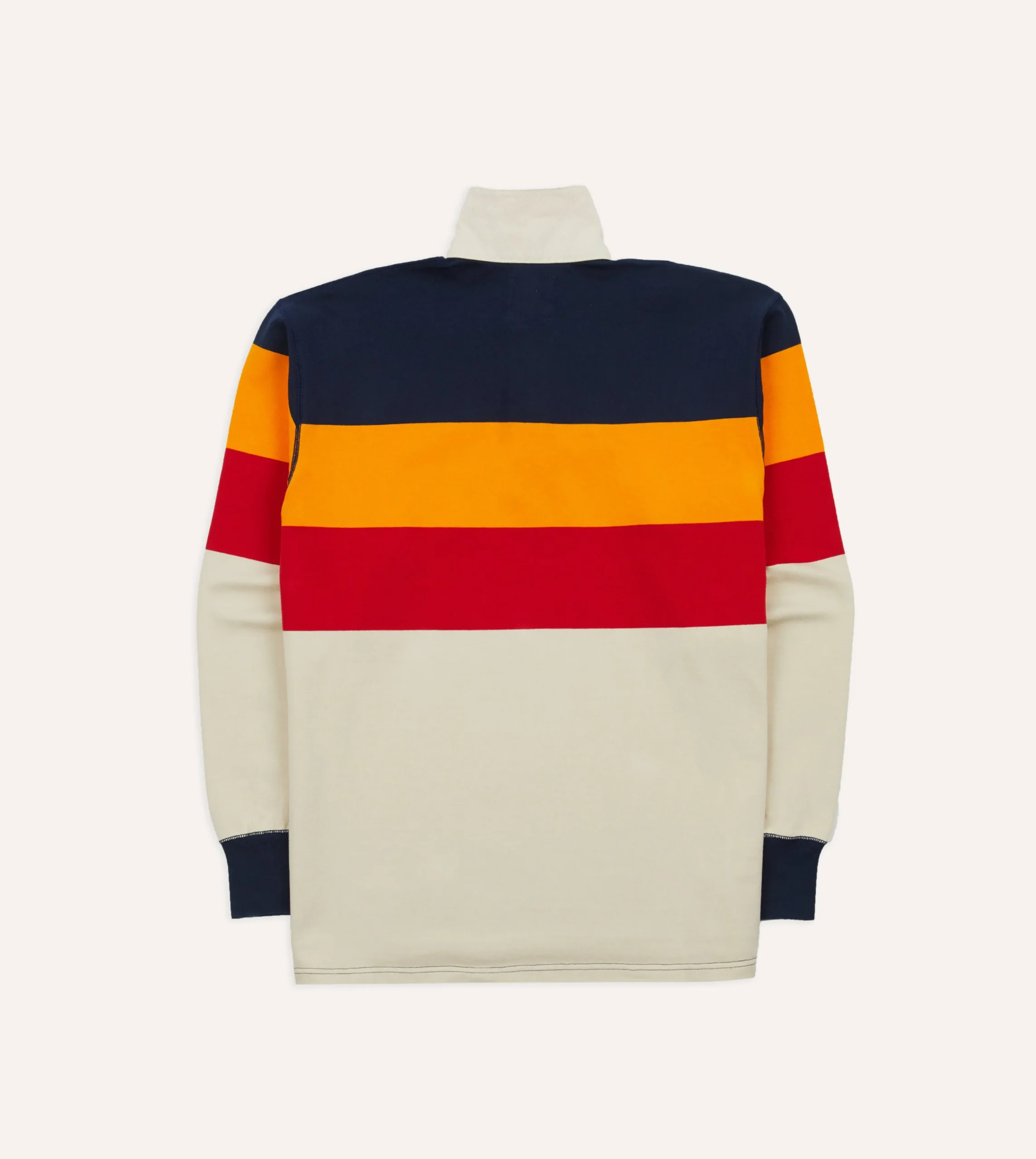 Drake’s Navy, Yellow And Red Block Stripe Cotton Rugby Shirt