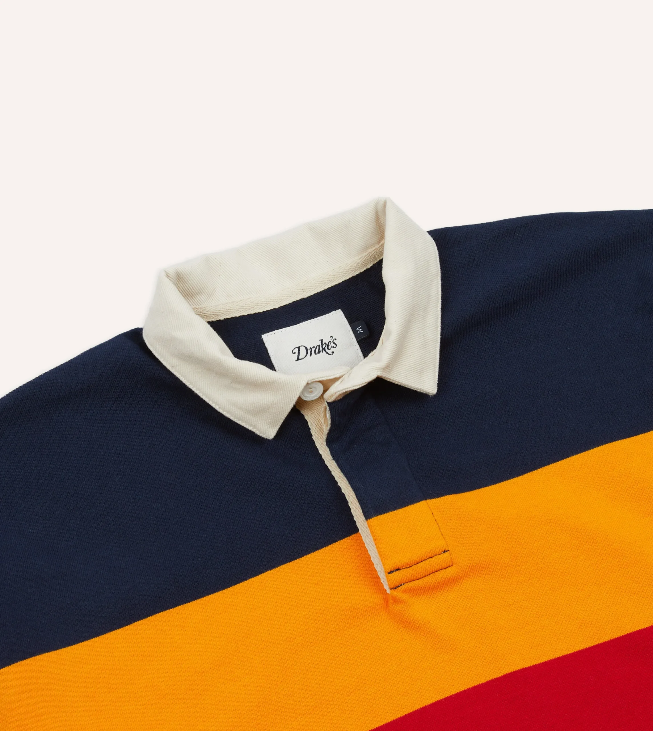 Drake’s Navy, Yellow And Red Block Stripe Cotton Rugby Shirt