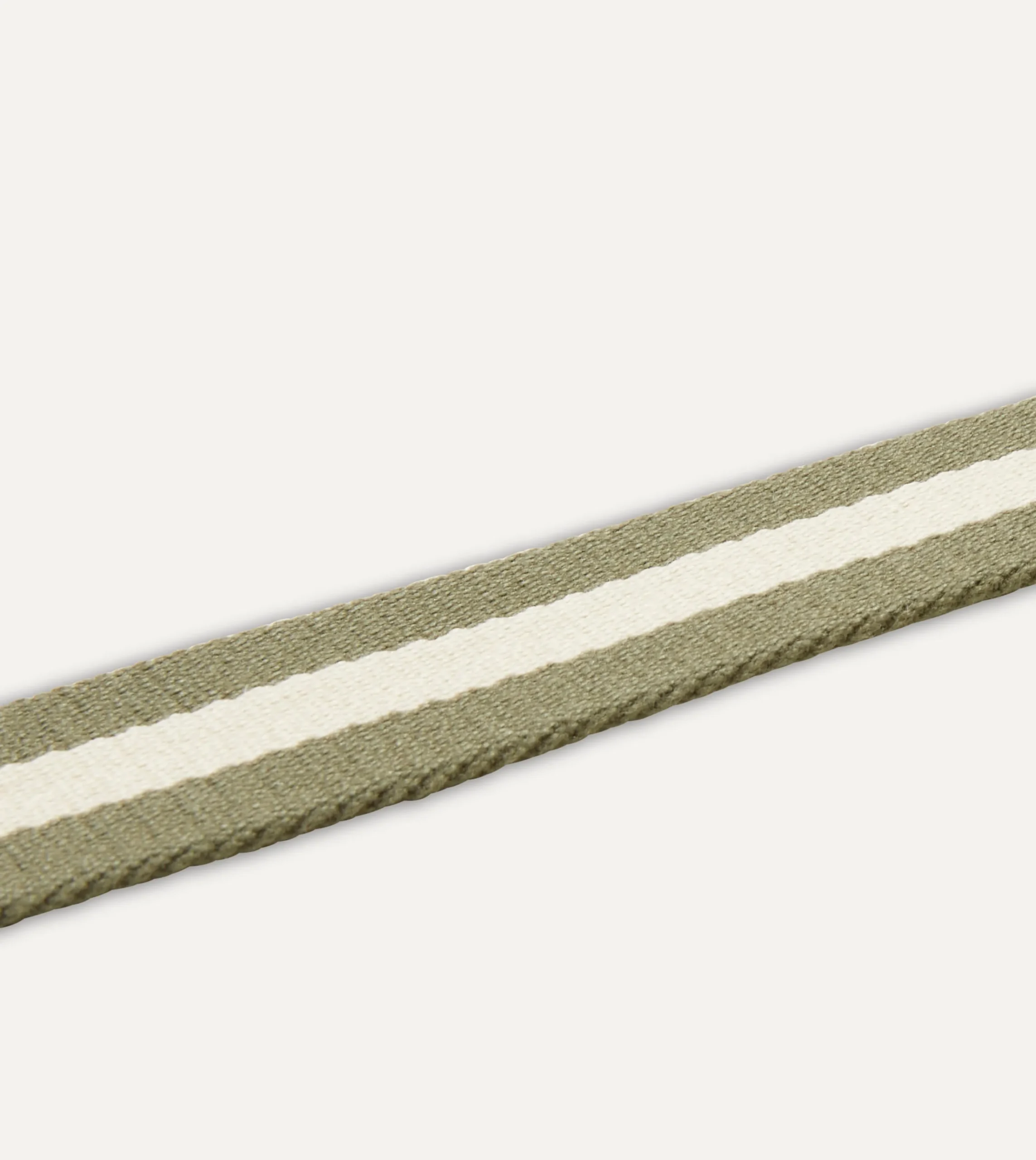 Drake’s Olive And Ecru Stripe Webbing And Leather Belt With Brass Buckle