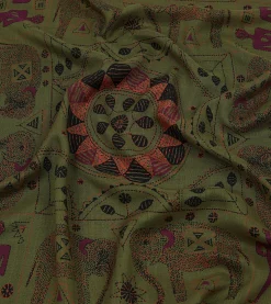Drake’s Olive Elephant Print Wool-Silk Scarf