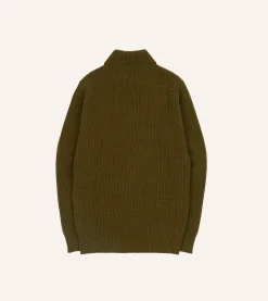 Drake’s Green Alpaca Lambswool Ribbed Integral Collar Jumper