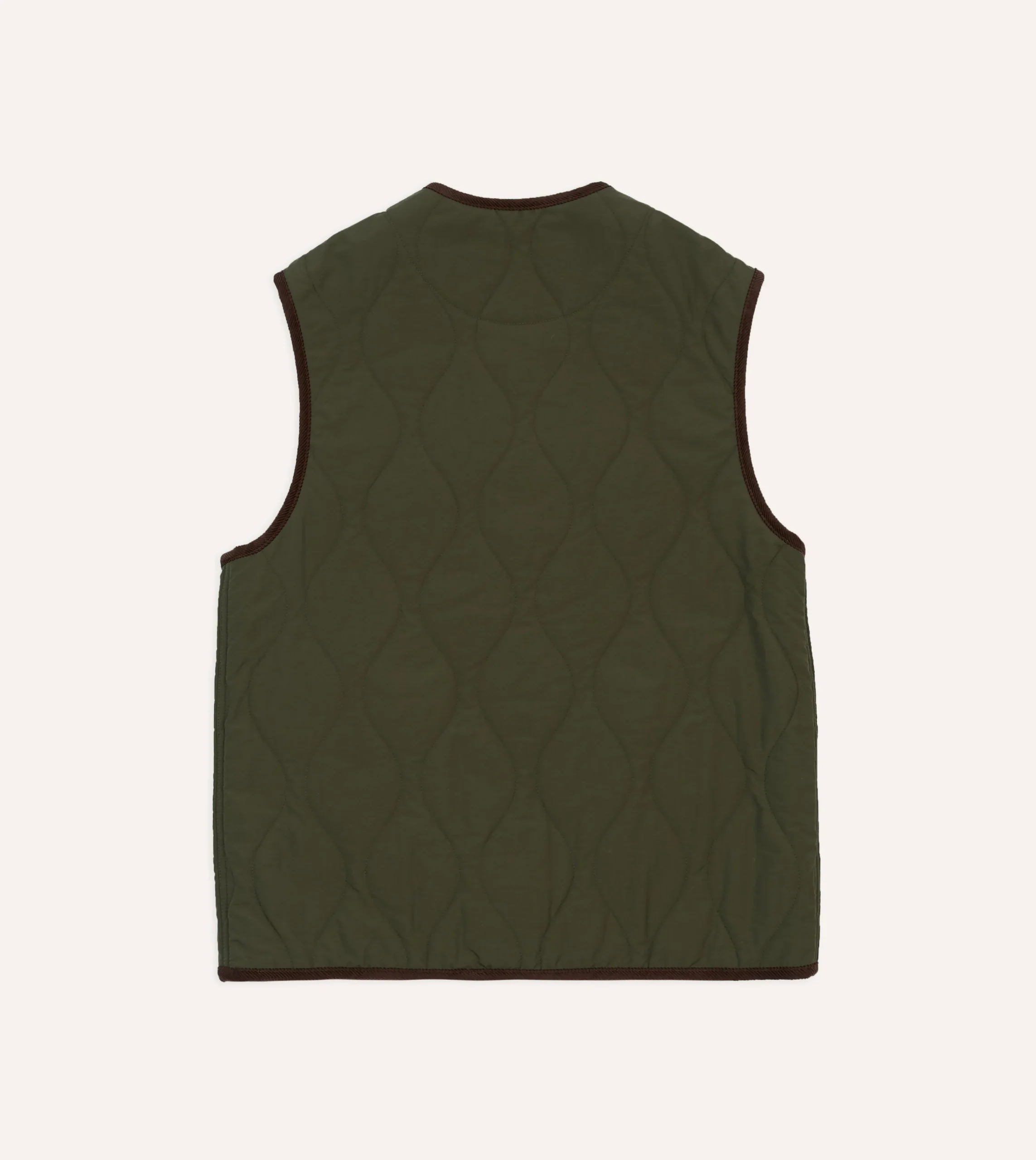 Drake’s Olive Quilted Nylon Snap Vest