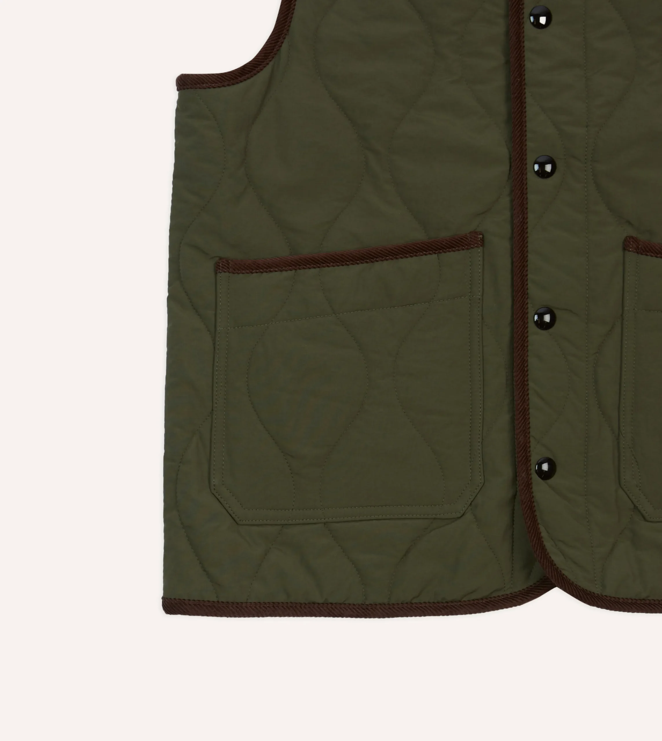 Drake’s Olive Quilted Nylon Snap Vest