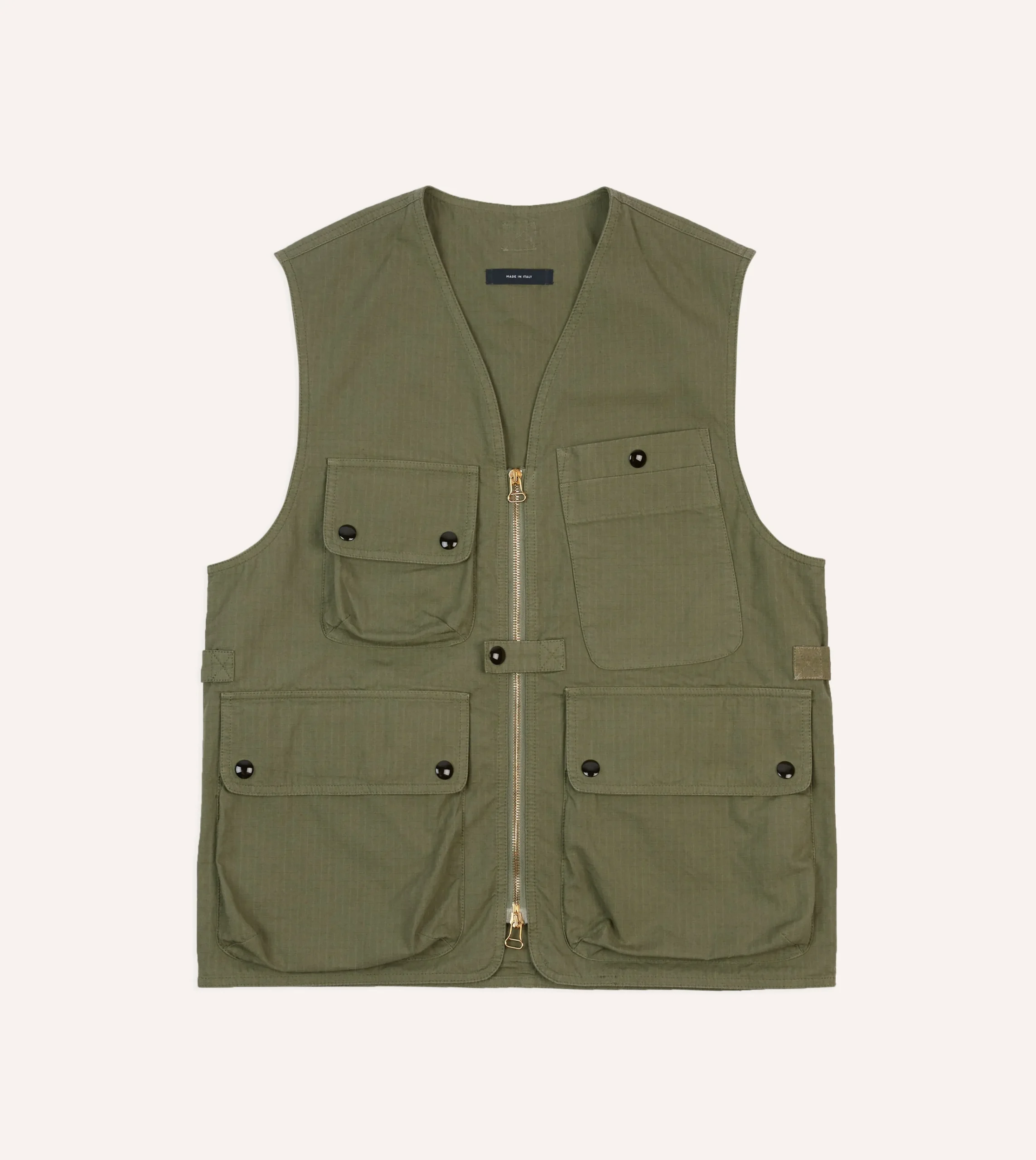 Drake’s Olive Ripstop Cotton Fishing Vest