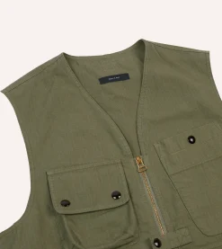 Drake’s Olive Ripstop Cotton Fishing Vest