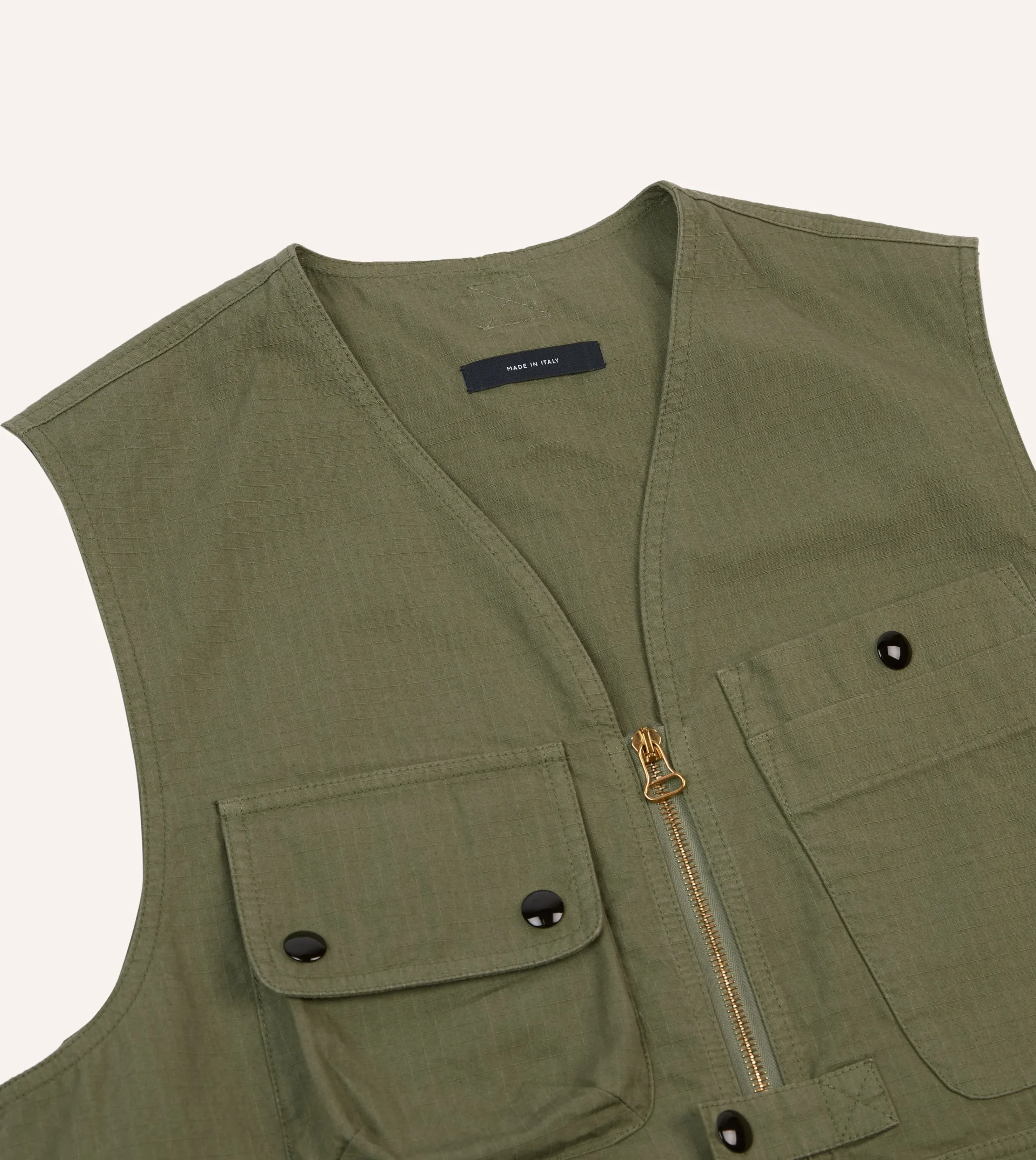 Drake’s Olive Ripstop Cotton Fishing Vest