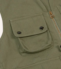 Drake’s Olive Ripstop Cotton Fishing Vest
