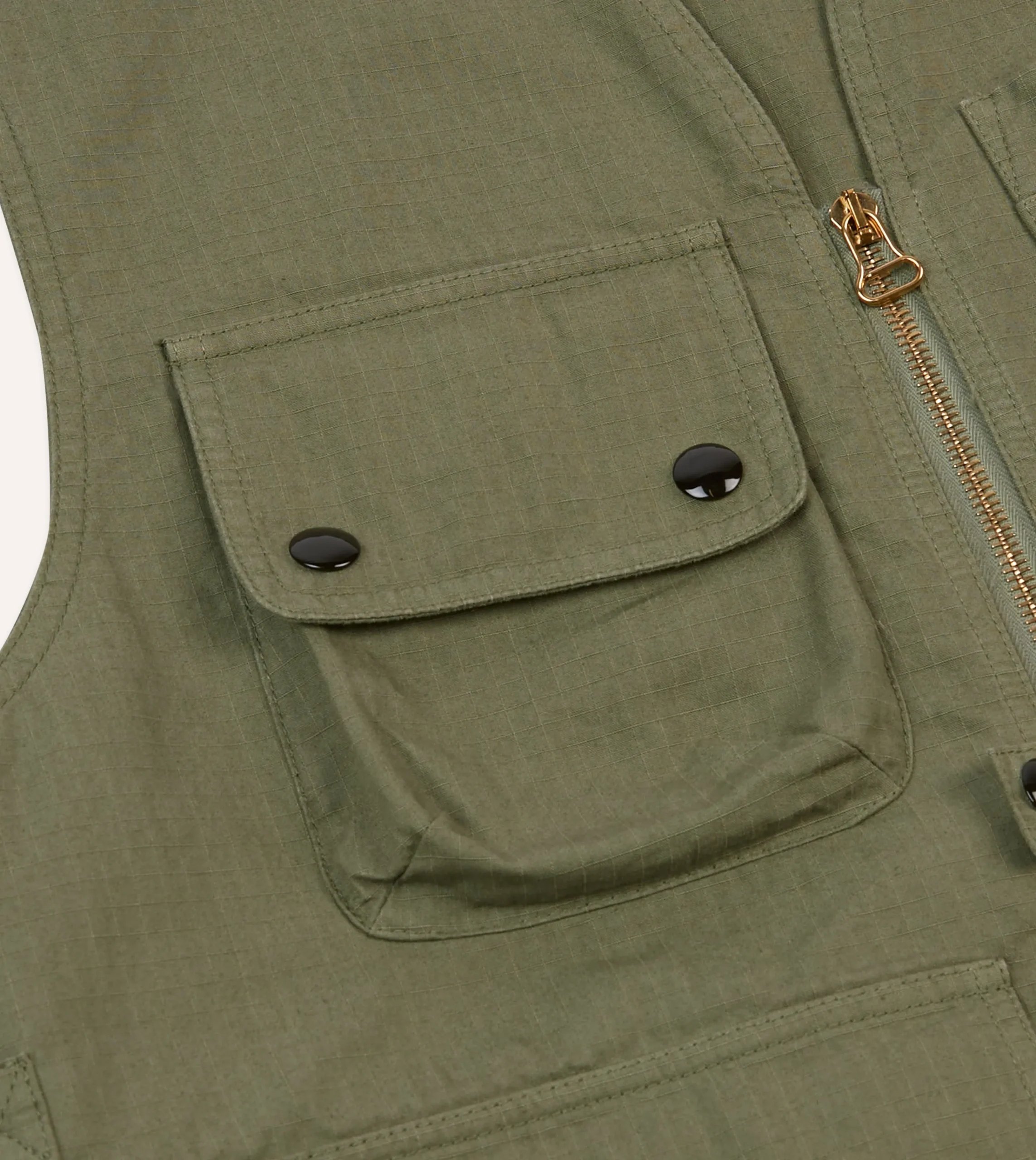 Drake’s Olive Ripstop Cotton Fishing Vest