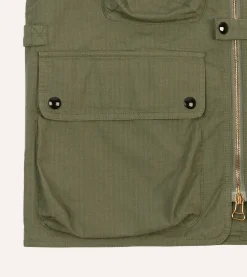 Drake’s Olive Ripstop Cotton Fishing Vest