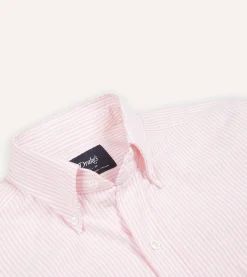 Drake’s Ticking Stripe Cotton Oxford Cloth Button-Down Shirt