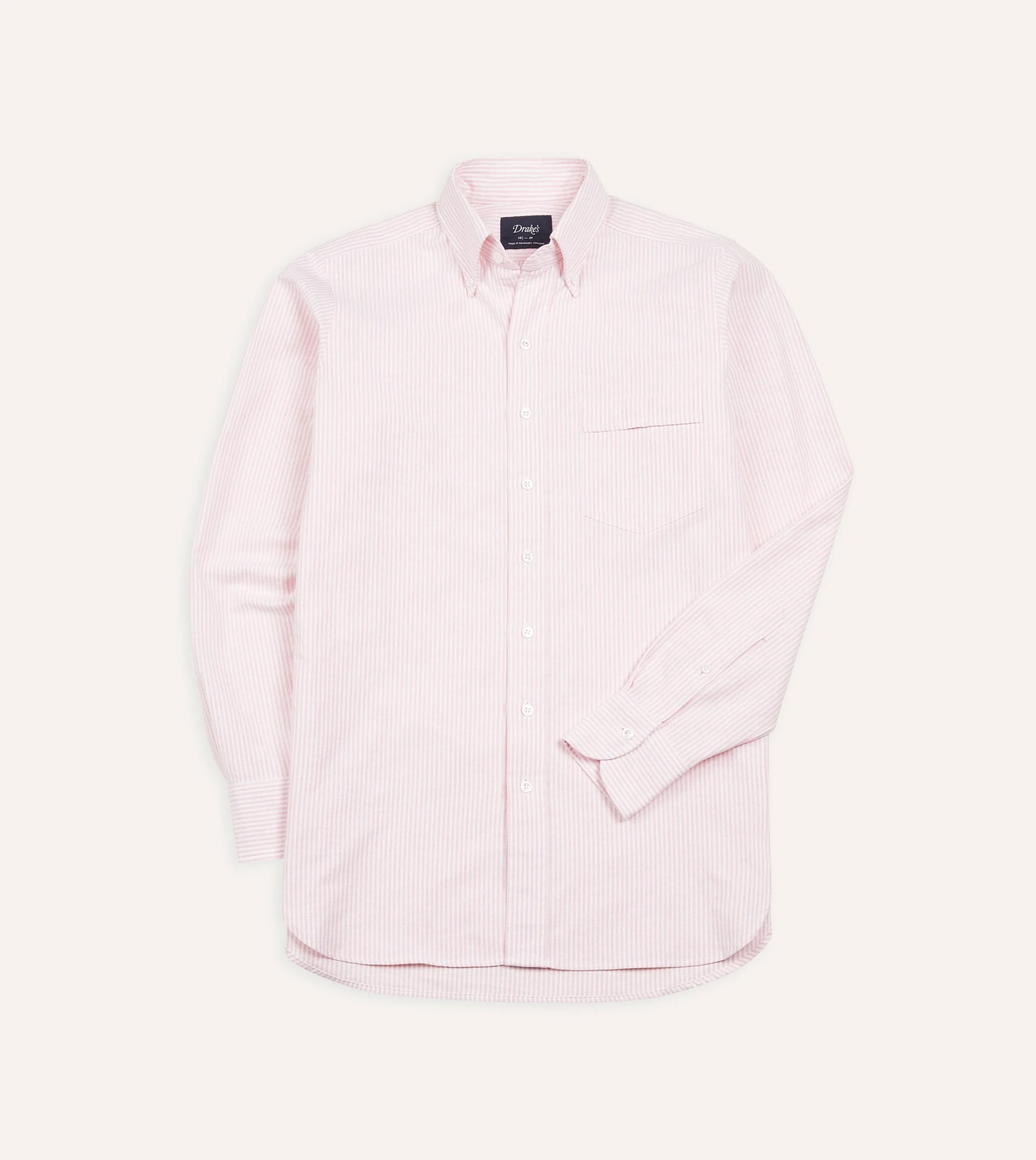 Drake’s Ticking Stripe Cotton Oxford Cloth Button-Down Shirt