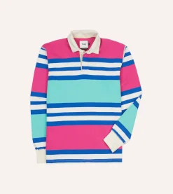 Drake’s Pink, Green And Blue Stripe Cotton Rugby Shirt