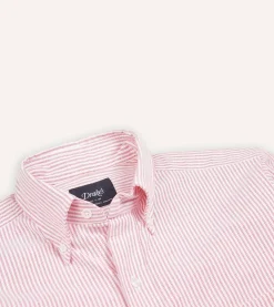 Drake’s Ticking Stripe Cotton Oxford Cloth Button-Down Shirt