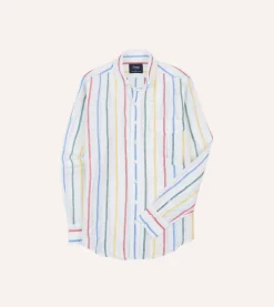 Drake’s Primary Stripe Linen Spread Collar Shirt