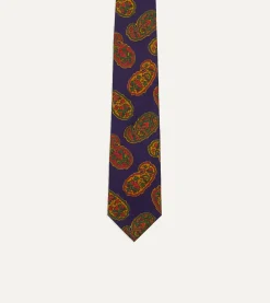 Drake’s Purple Large Paisley Print Silk Self Tipped Tie
