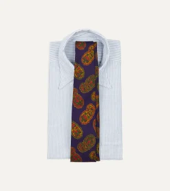 Drake’s Purple Large Paisley Print Silk Self Tipped Tie