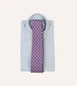 Drake’s Small Paisley Leaf Print Silk Self Tipped Tie