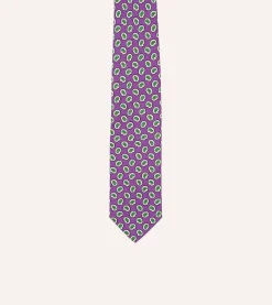 Drake’s Small Paisley Leaf Print Silk Self Tipped Tie