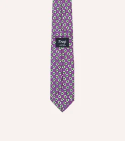 Drake’s Small Paisley Leaf Print Silk Self Tipped Tie