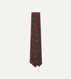 Drake’s Red And Green Baroque Print Silk Self Tipped Tie