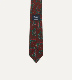 Drake’s Red And Green Baroque Print Silk Self Tipped Tie