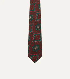 Drake’s Red And Green Baroque Print Silk Self Tipped Tie