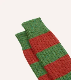 Drake’s Red And Green Striped Donegal Wool Socks