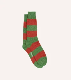 Drake’s Red And Green Striped Donegal Wool Socks