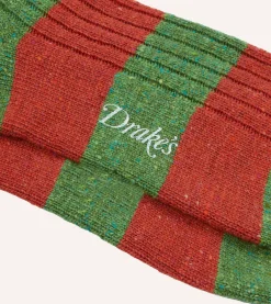 Drake’s Red And Green Striped Donegal Wool Socks