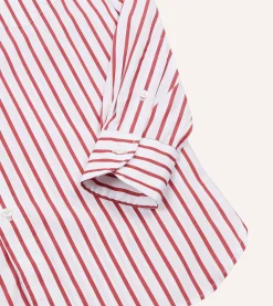 Drake’s Red And White Stripe Cotton Poplin Long Point Collar Shirt