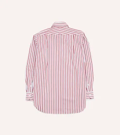 Drake’s Red And White Stripe Cotton Poplin Long Point Collar Shirt