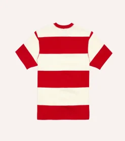 Drake’s And White Wide Stripe Heavy Cotton Crew Neck Hiking T-Shirt