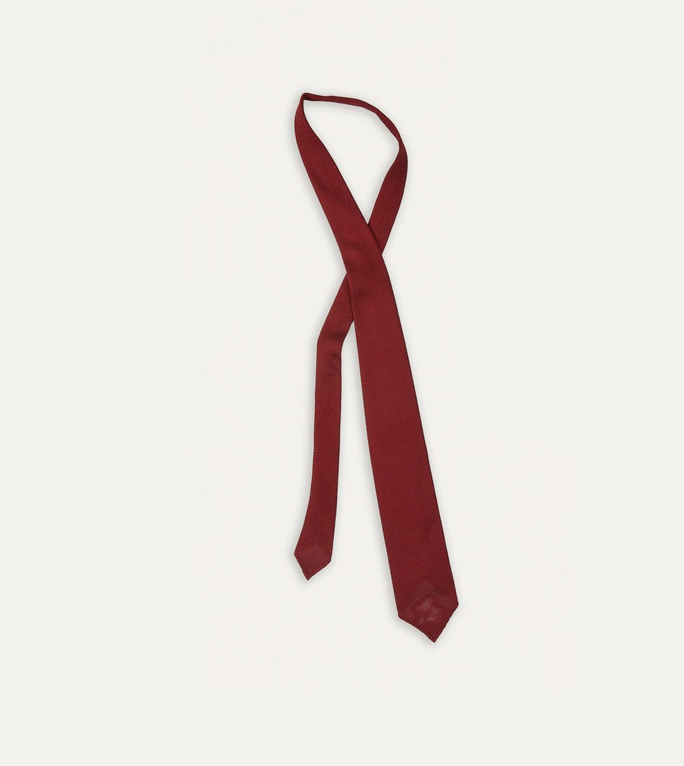 Drake’s Red Fine Woven Grenadine Silk Hand Rolled Tie
