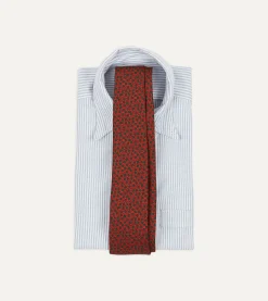 Drake’s Red Mini Leaves Print Foulard Silk Self Tipped Tie