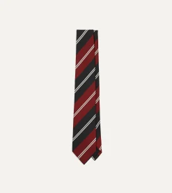 Drake’s Red, Navy And White Regimental Stripe Mogador Tipped Tie