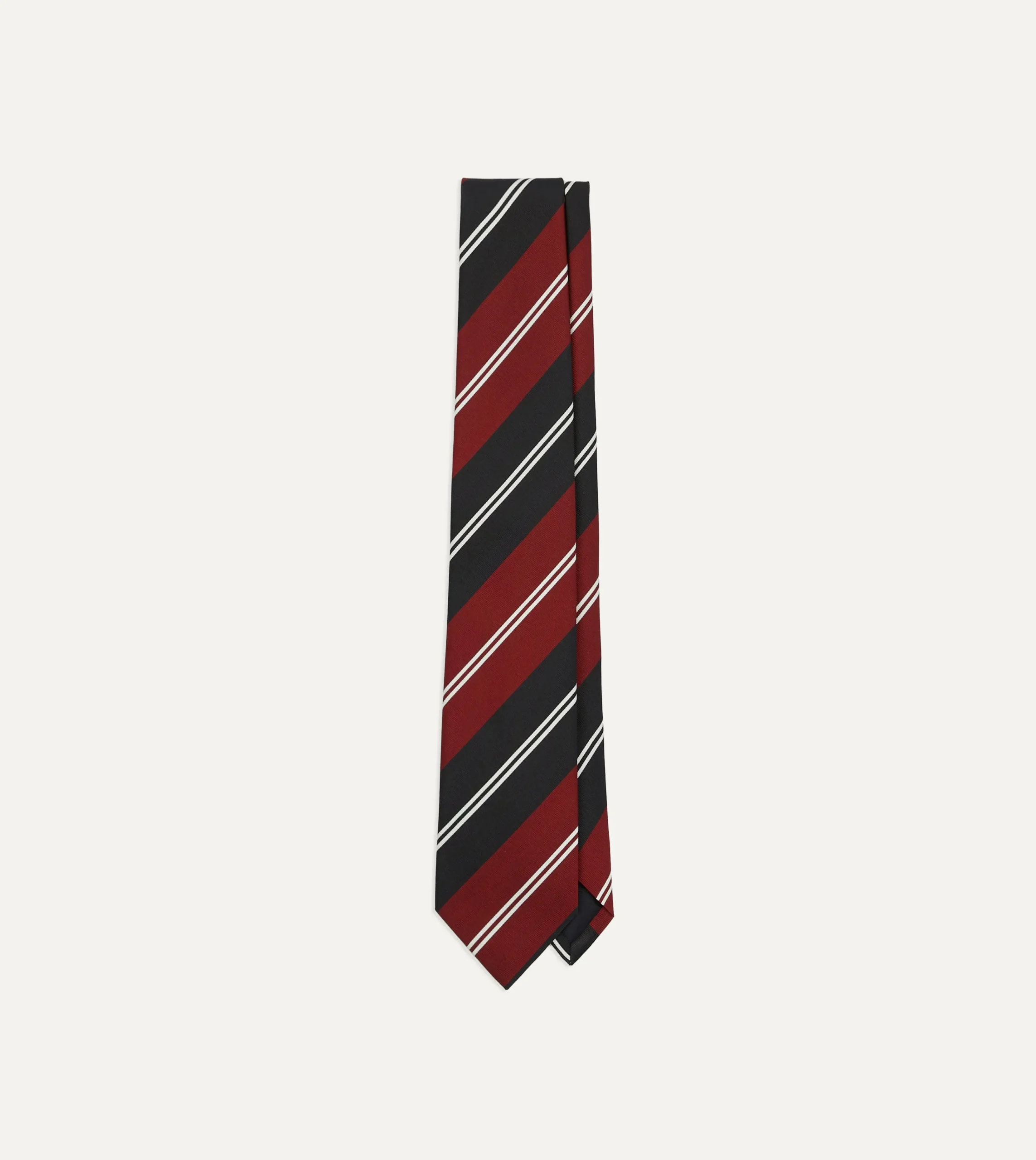 Drake’s Red, Navy And White Regimental Stripe Mogador Tipped Tie