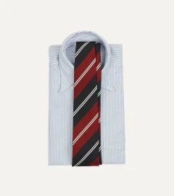 Drake’s Red, Navy And White Regimental Stripe Mogador Tipped Tie