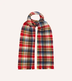 Drake’s Red Tartan Check Wool Scarf