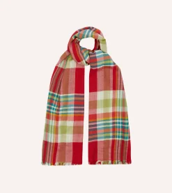 Drake’s Red Tartan Check Wool Scarf