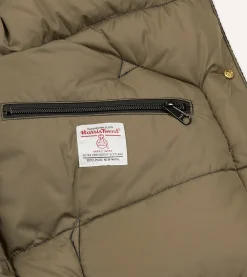 Drake’s Rocky Mountain Featherbed For Drake's Navy Harris Tweed Leather Christy Down Vest